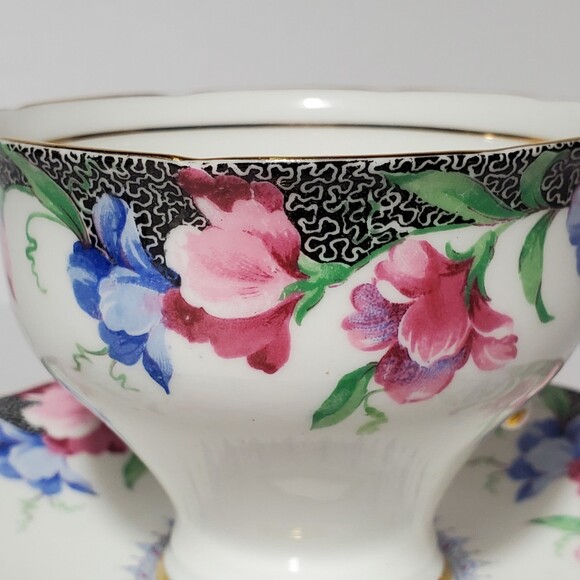 Paragon Teacup and Saucer Sweet Pea Pink Blue Flowers - Picture 3 of 9